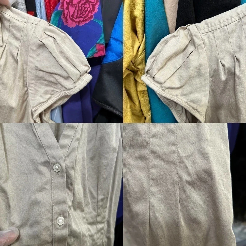 Banana Republic Tan Puff Sleeve Vneck Button Front Top Size 4 - 
